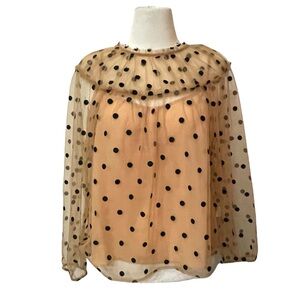 J crew Diana Candy dot tulle sheer polka dot ruffle trimmed blouse Sz XL